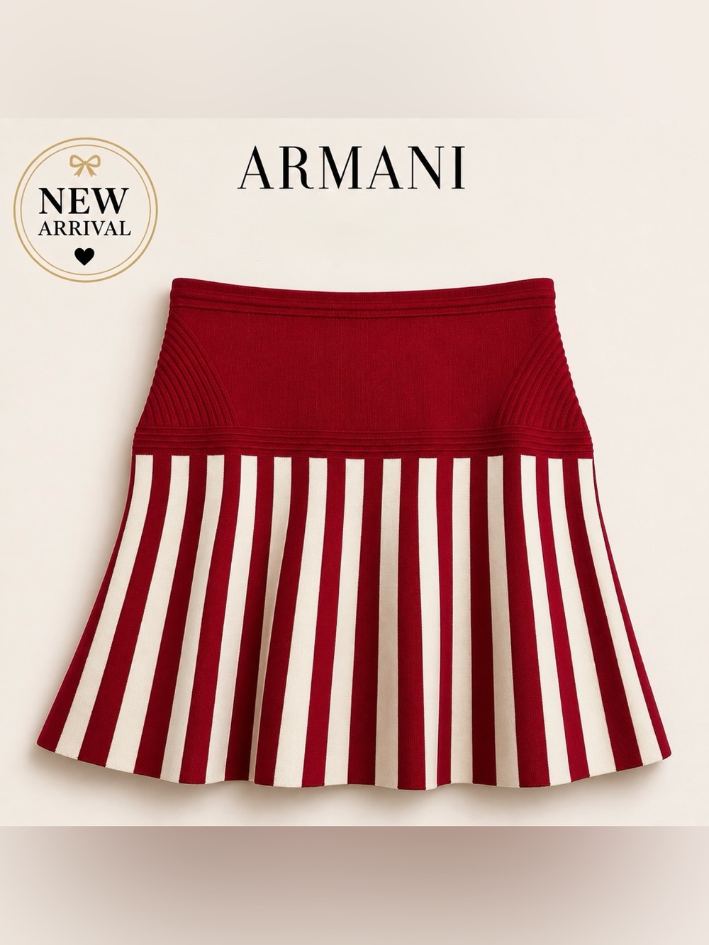 ❤️ Women’s Red & Ivory Striped Knit Skirt ❤️